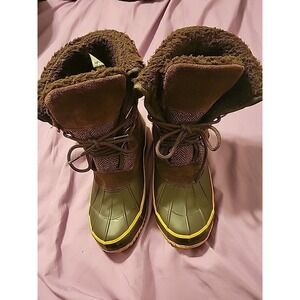 Clarks ‎ Women's Faux Fur Ankle Boots Breeze Cozy Dk Sand May Sz 7 Leather Upper